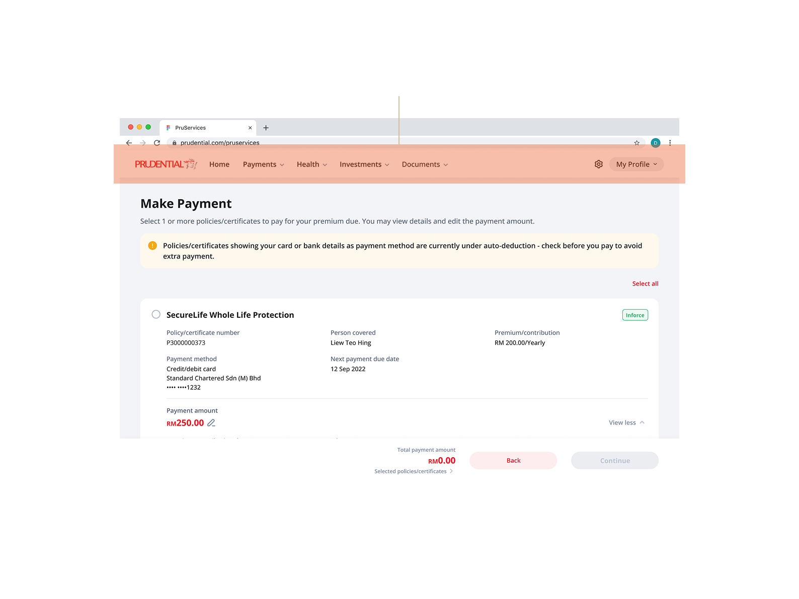Payment inside the main product page
