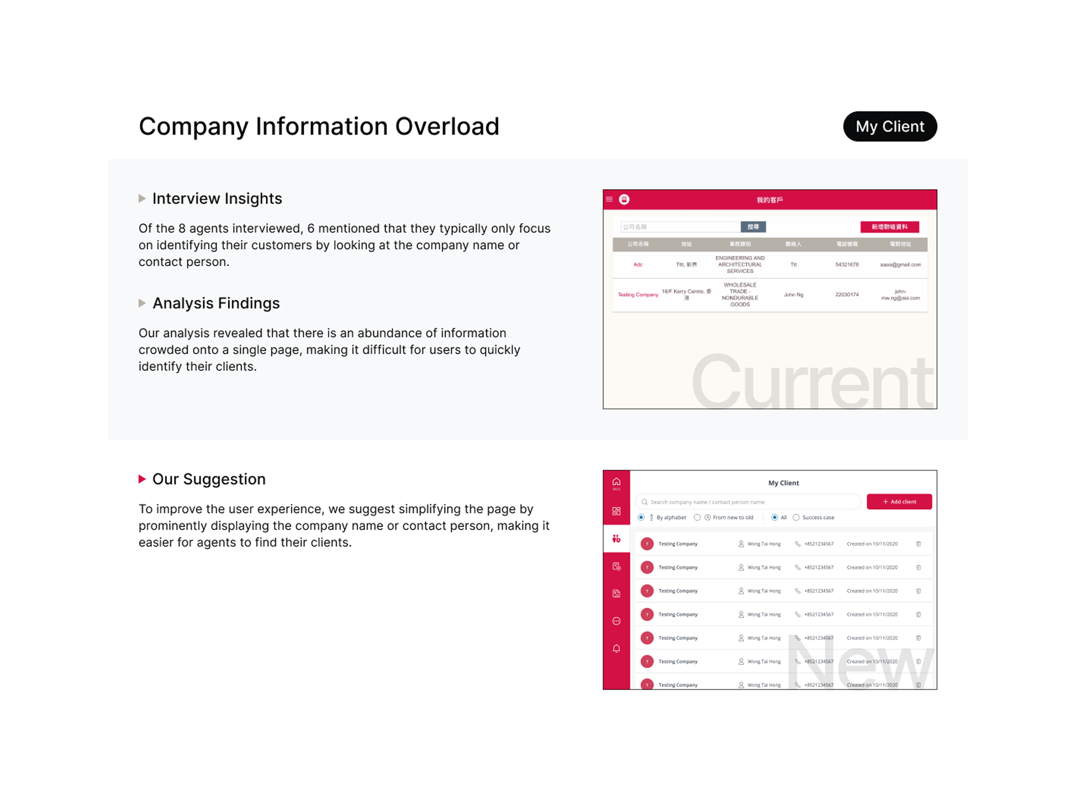 Client collaboration notes for company information overload