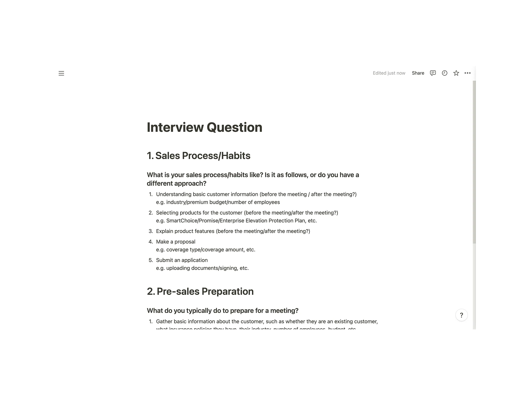 Interview questions used with AIA agents