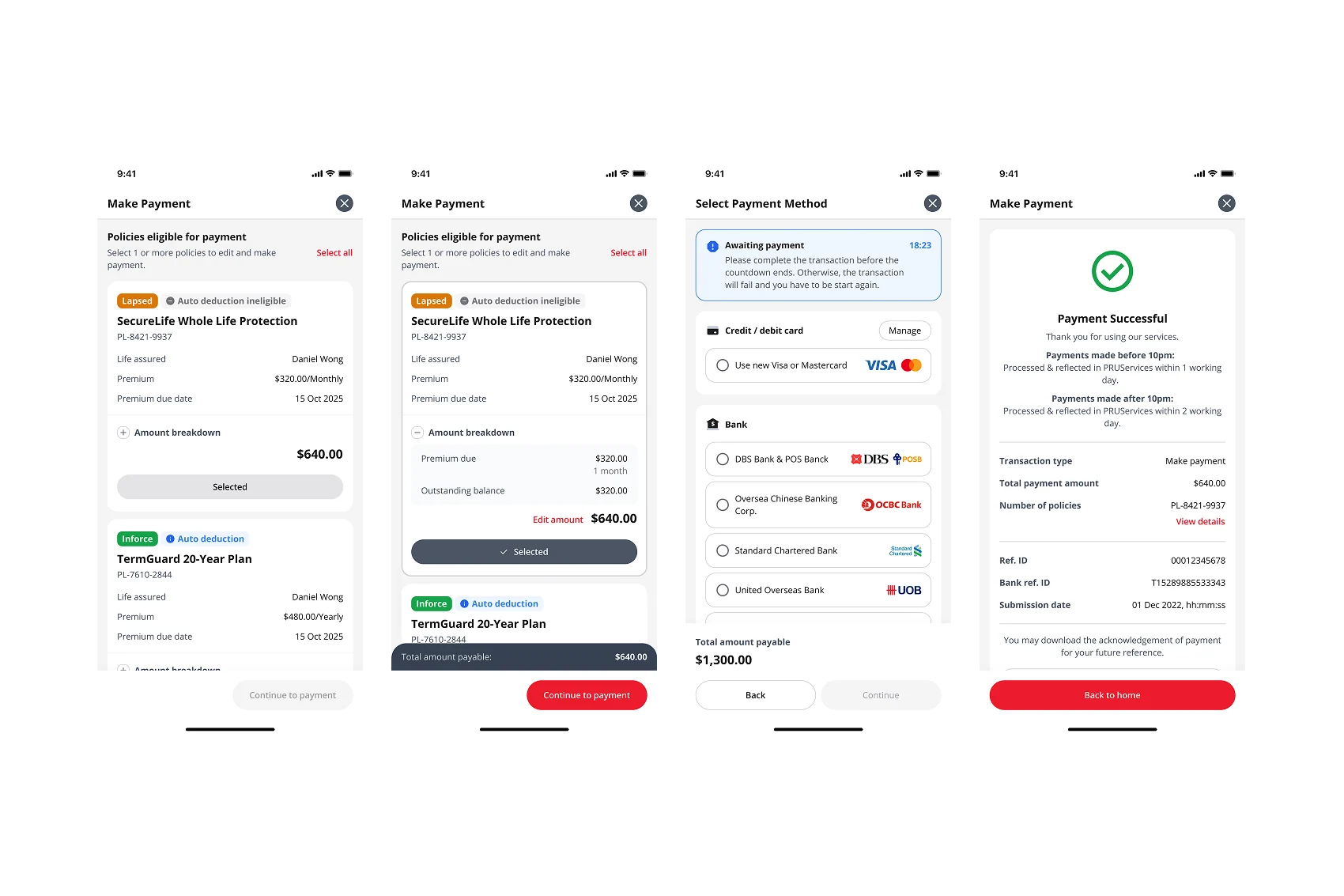 Responsive mobile policy payment journey